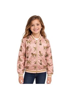 H&M x K Kjaer Girls Pink Cheetah Satin Bomber Jacket Size 7-8Y